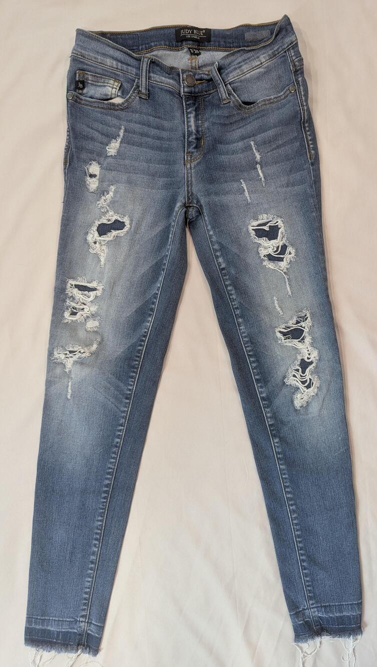 Judy Blue Jeans Juniors 3/26 Blue Med Wash Skinny Stretch Distressed Denim